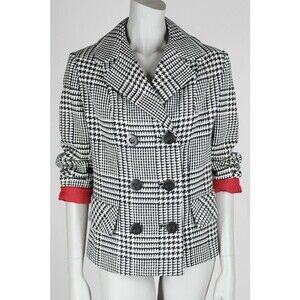 Vintage 1960s 60s Black and White Plaid Double Breasted Short Coat L Large